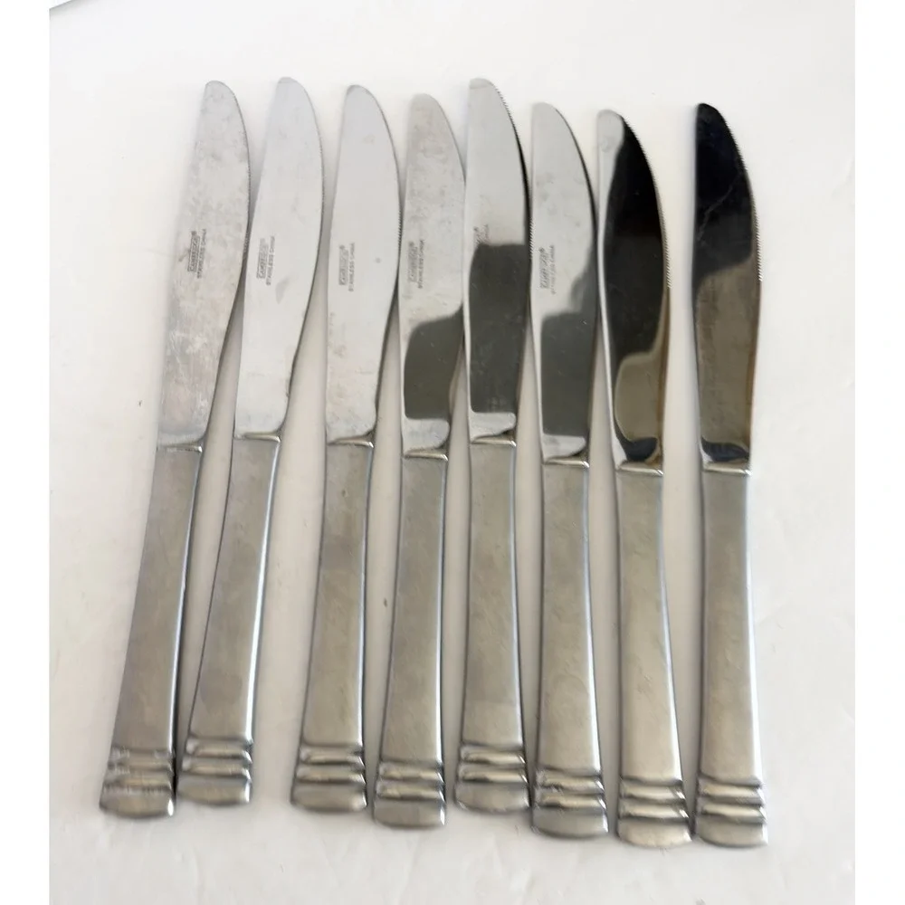 Set of 8 Cambridge Codie Sand Frost Stainless Butter Dinner‎ Knifes Flatware 8